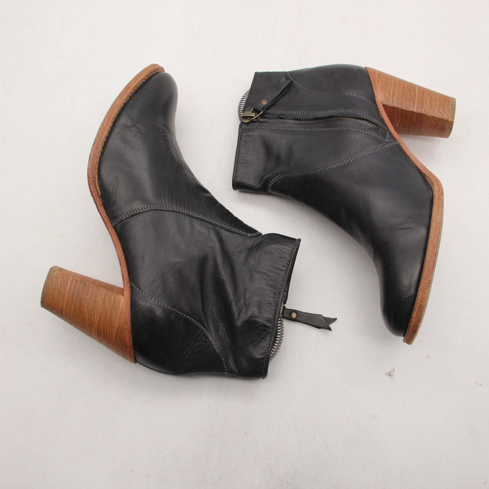 N.D.C. Made by Hand Women’s Size EU 37 Black Leather Heeled Ankle Zip Boots