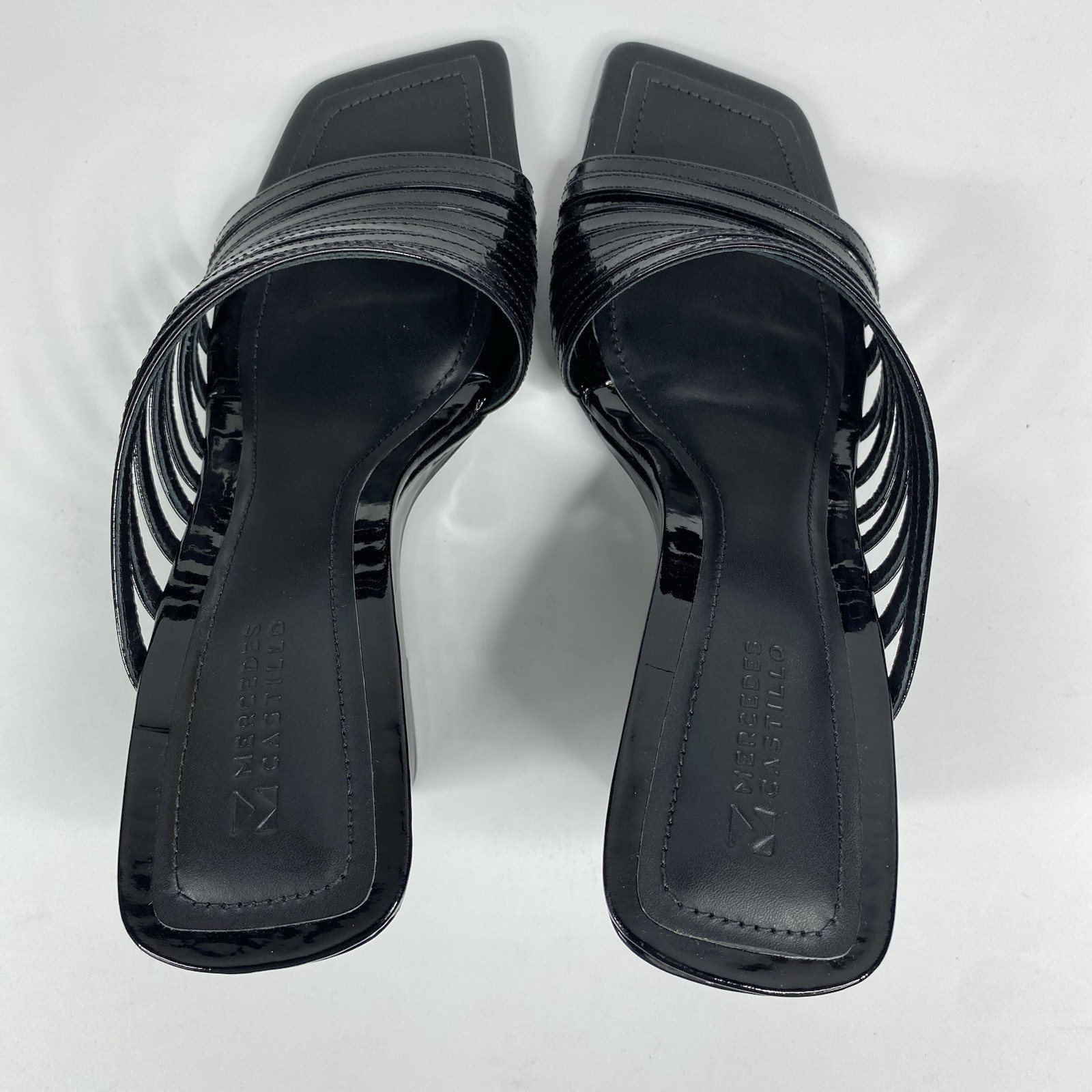 Mercedes Castillo Cecilia Wedge Sandal Glossy Black Patent Women’s US 10.5