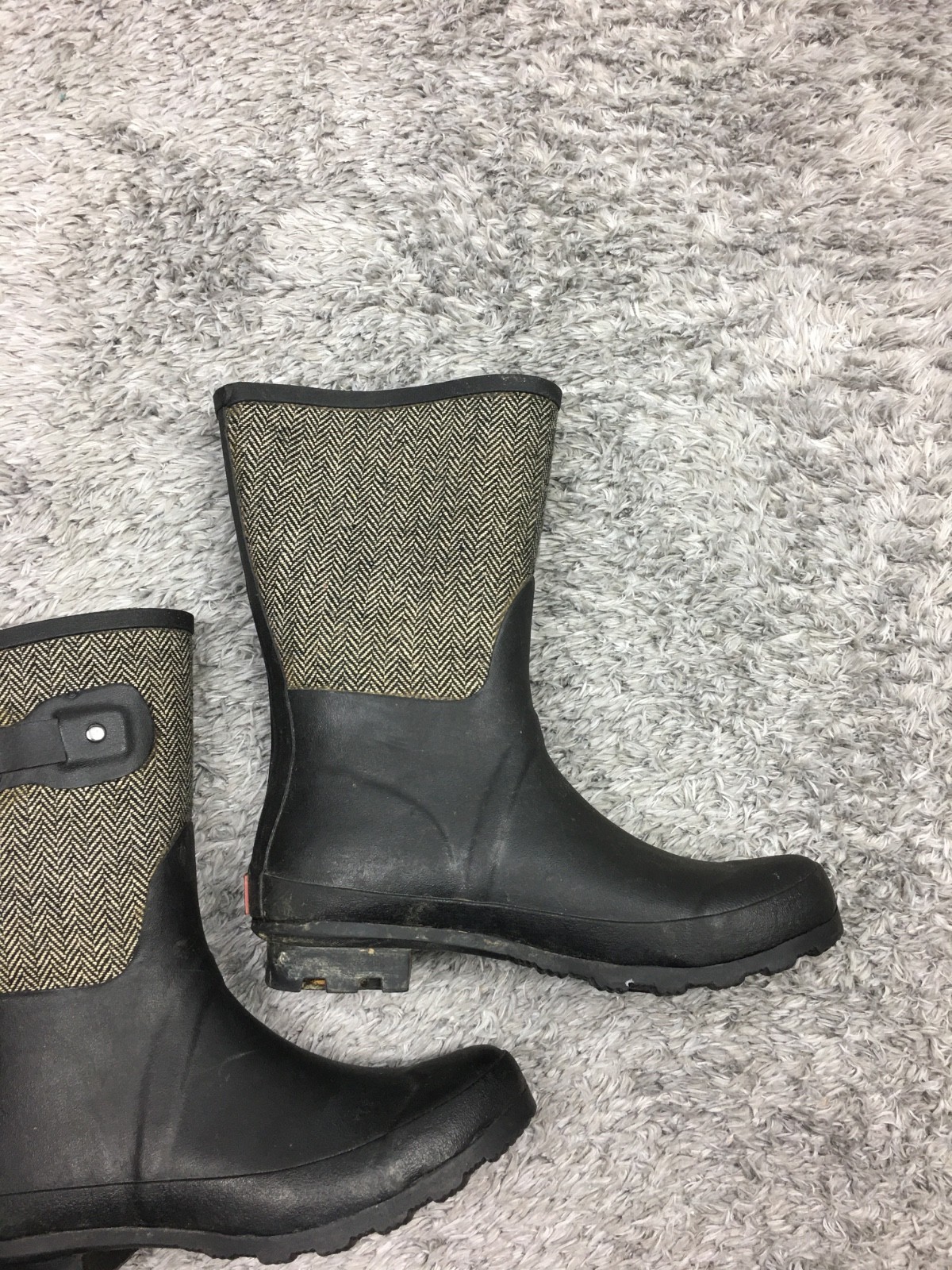 Chooka Classic Mid Calf Racer Herringbone Black Rain Boots, Size 7