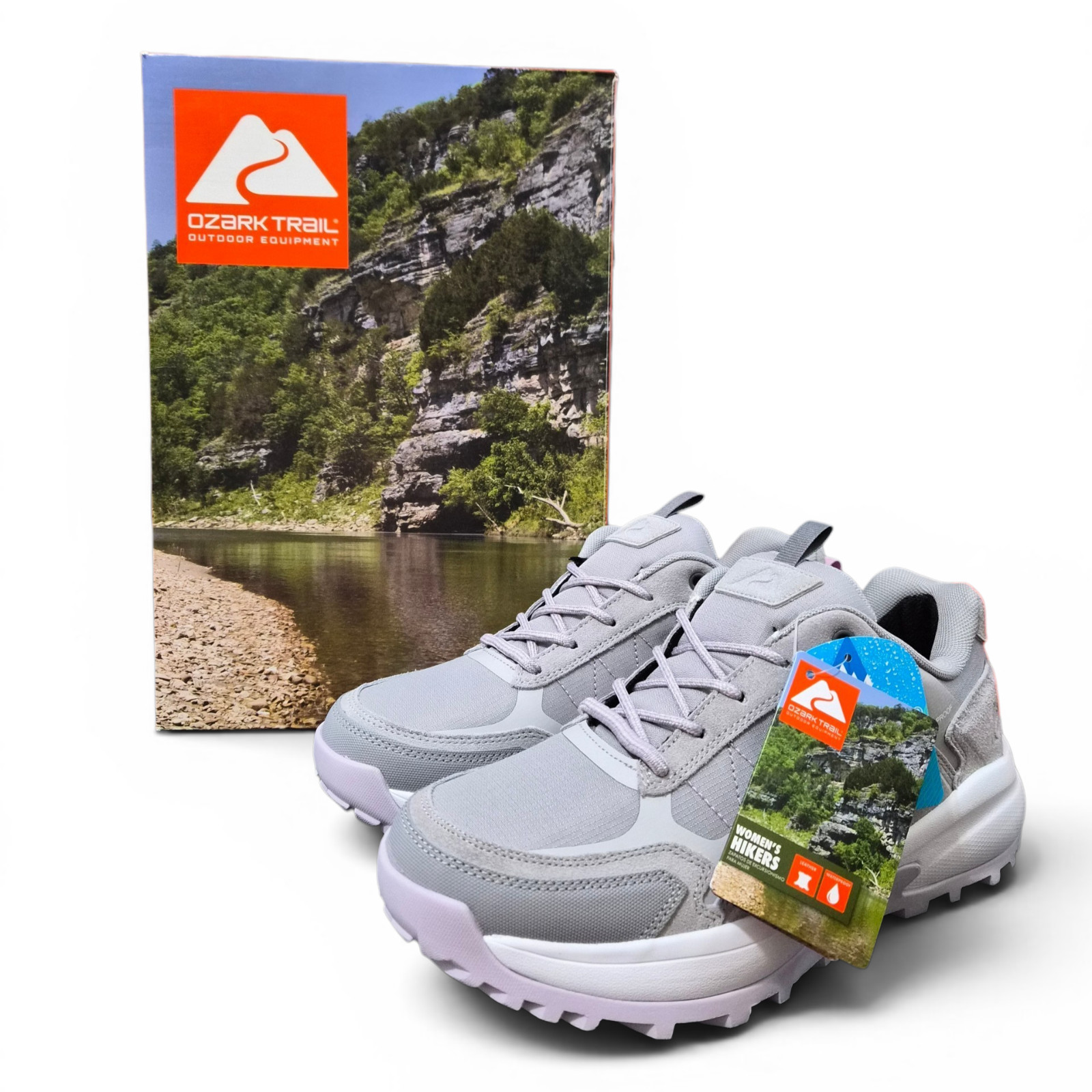 Ozark Trail Women’s Leather Waterproof Hiking Shoes Size 6.5, 9 Sneakers Gray