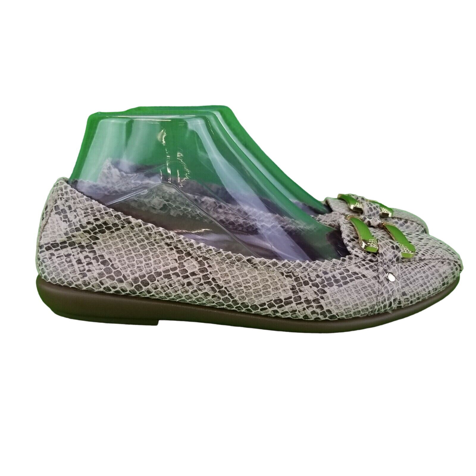 ✅Womens 9M Aerosoles Ballet Flats Sherbet Faux Snake-Skin Shoes Gold Tone Accent
