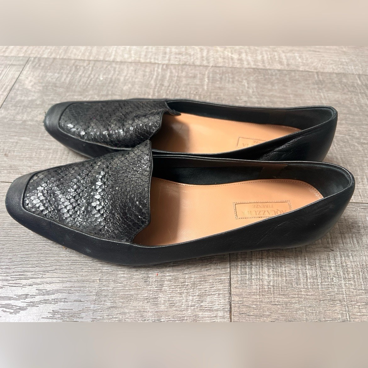 AQUAZZURA Greenwich Black Leather Loafers $545 Size 8