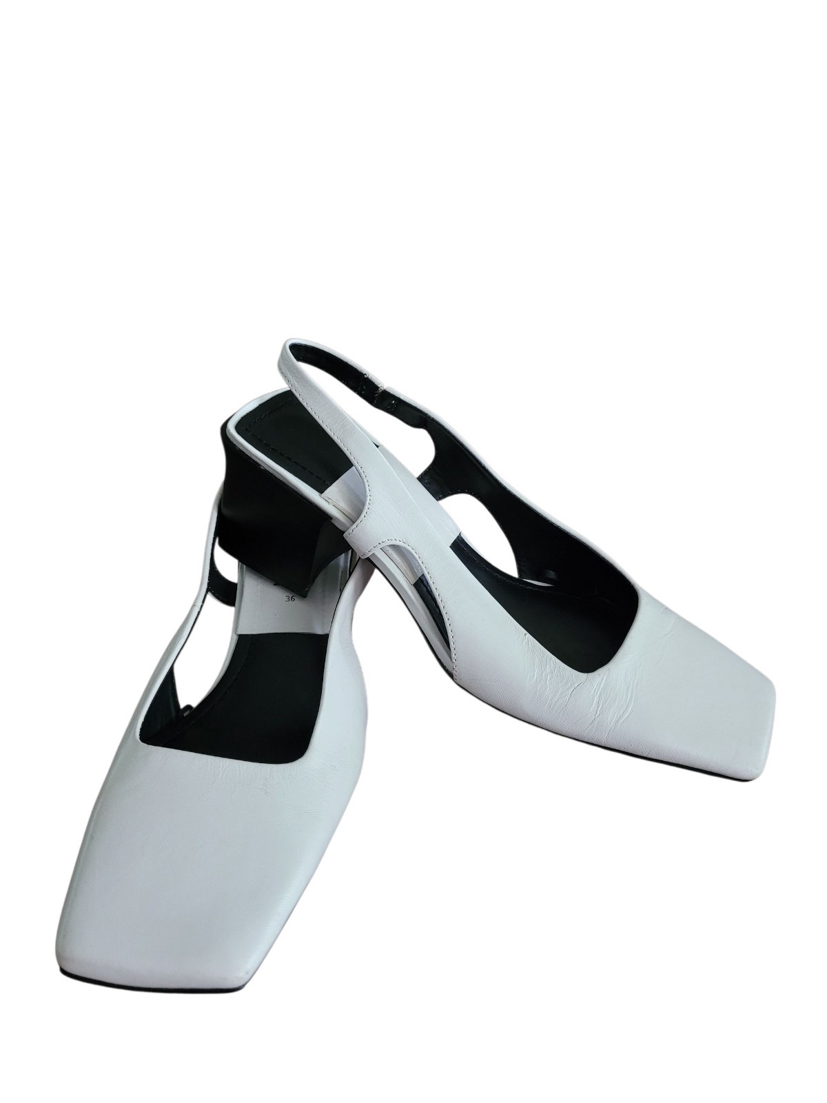 ZARA SQUARE TOE HEELED SLINGBACKS IN CHALK WHITE WOMENS 36 US 6.5/ 7