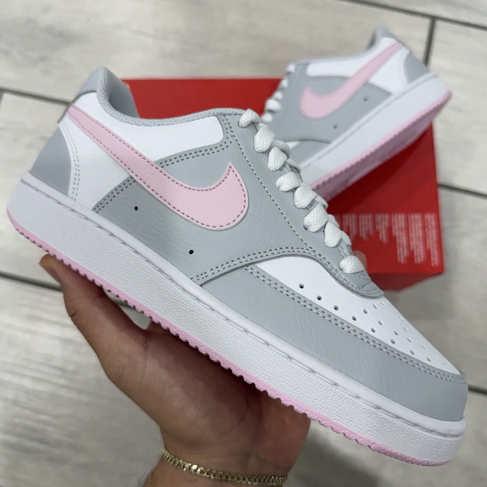 NIKE COURT VISION LOW NEXT NATURE PURE PLATINUM/PINK Size 6 IB4009-043