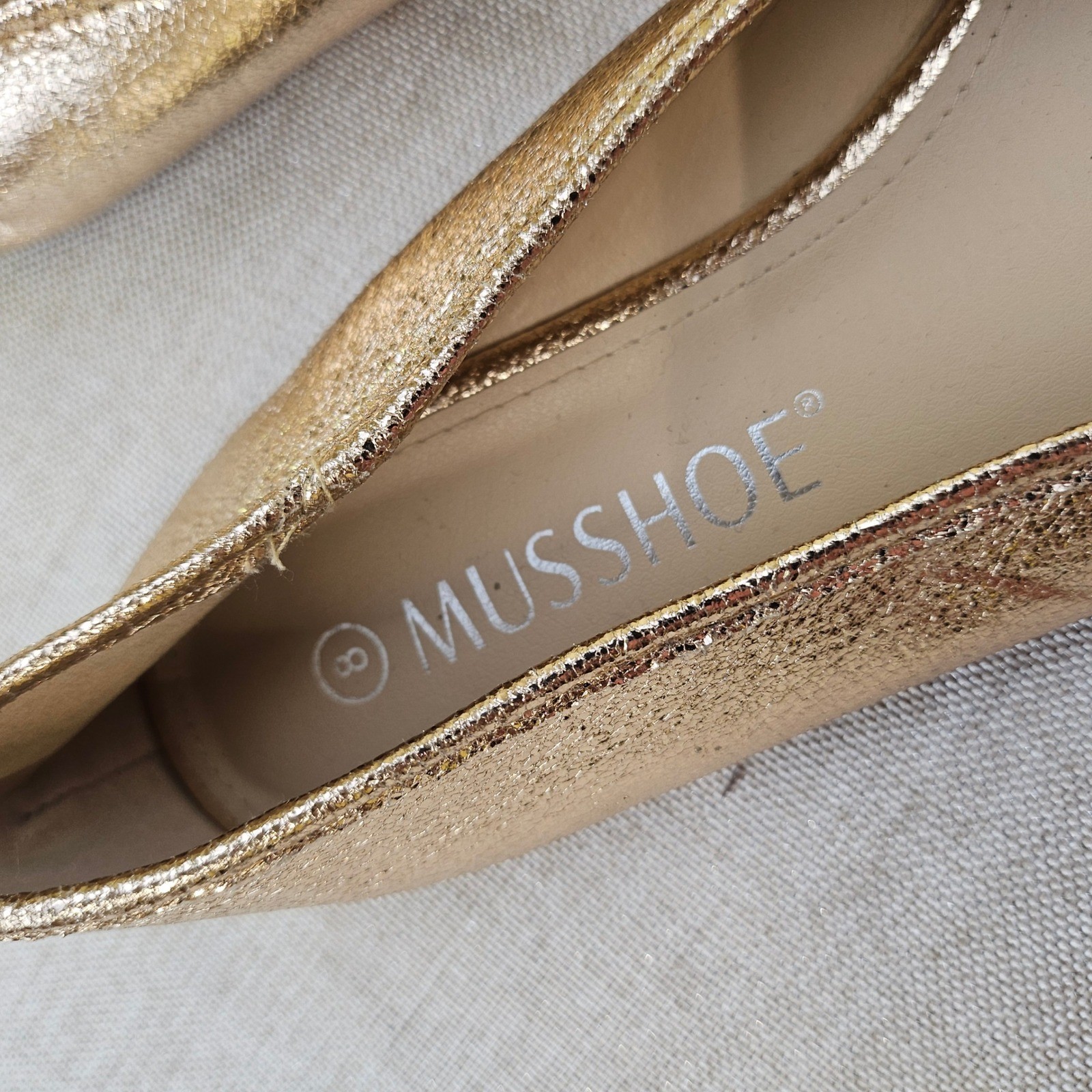 MUSSHOE Womens Metallic Gold Ballet Flats Round Toe Bow Slip On Shoes Size 8
