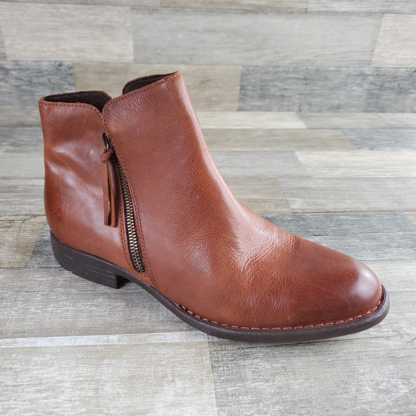 Born Cleo Womens Booties Sz 10 M Brown Full-Grain Leather Side Zip Ankle Boots