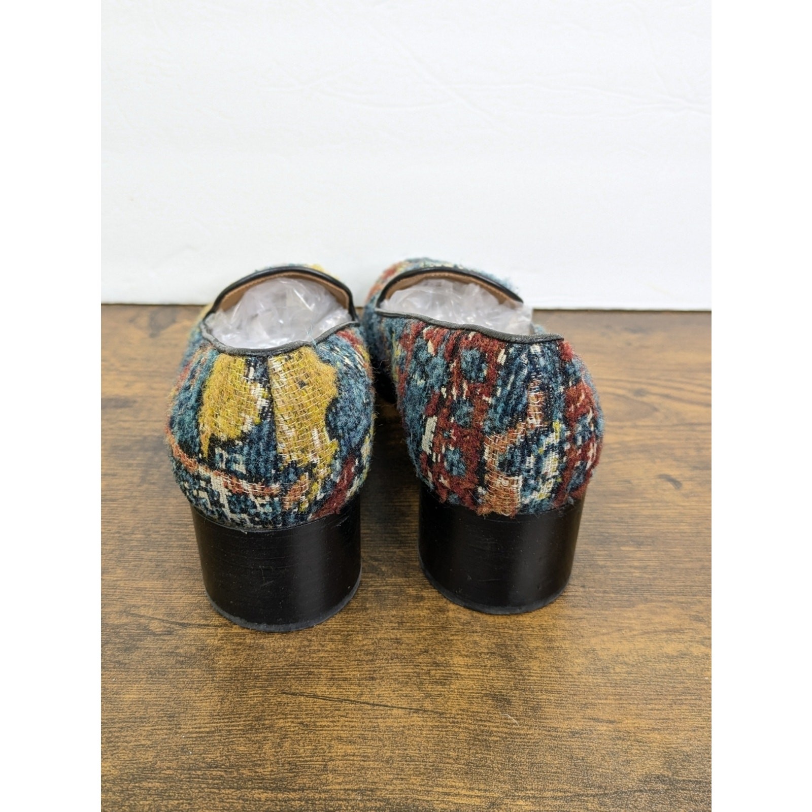 Chloe Kooper Tapestry Tweed Block Heel Loafers Pumps 37 US 7 Textile Brocade