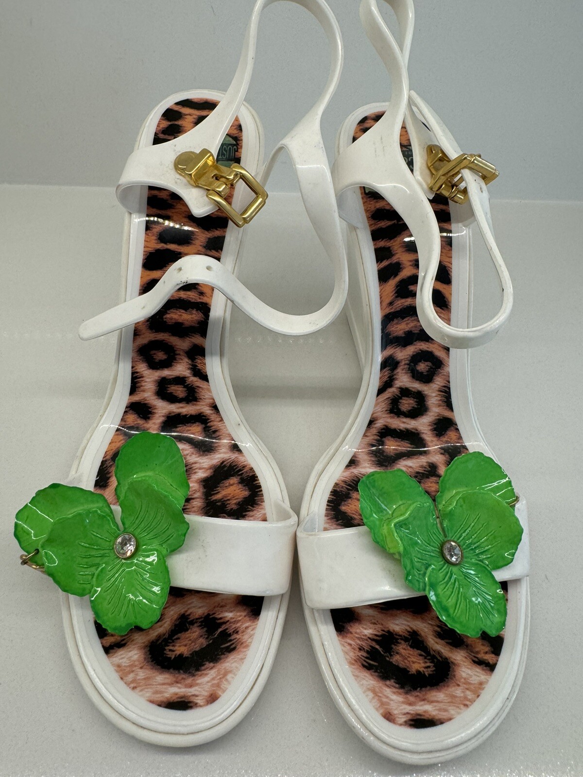 JUST CAVALLI jelly sandals Off White Wedge beach jelly JC logo summer SZ 38/us7