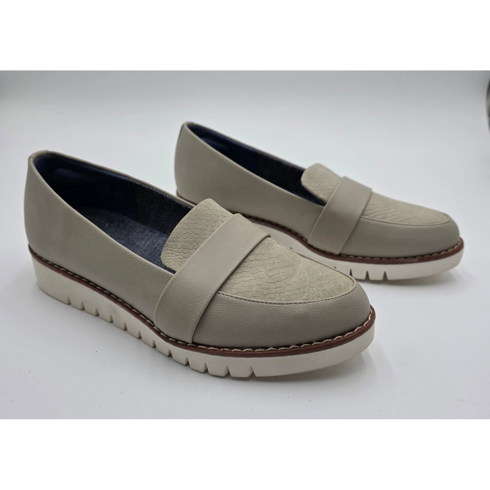 Dr Scholls Imagine Greige Beige Snake Embossed Loafer Flats Shoes Women US 6M
