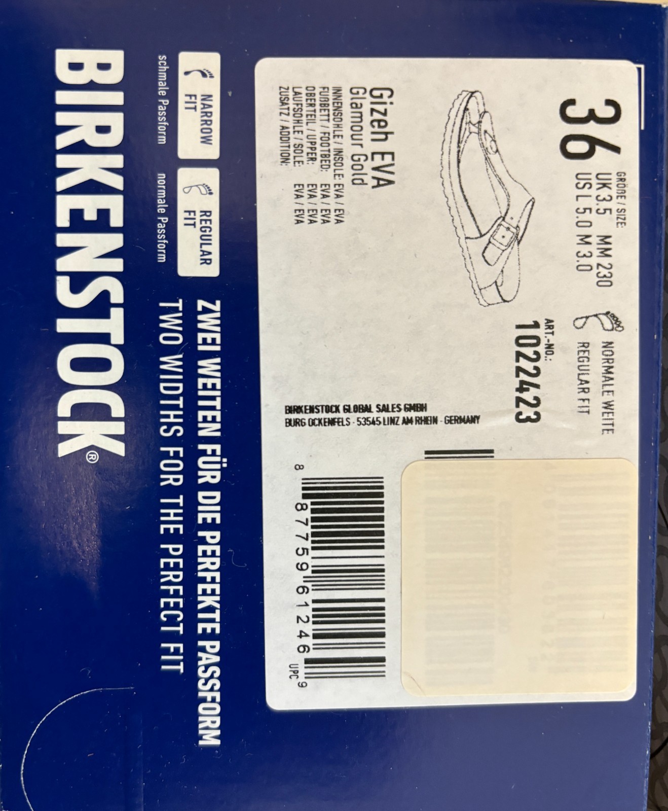 New!!! Birkenstock Gizeh EVA Glamour Gold 36, regular fit