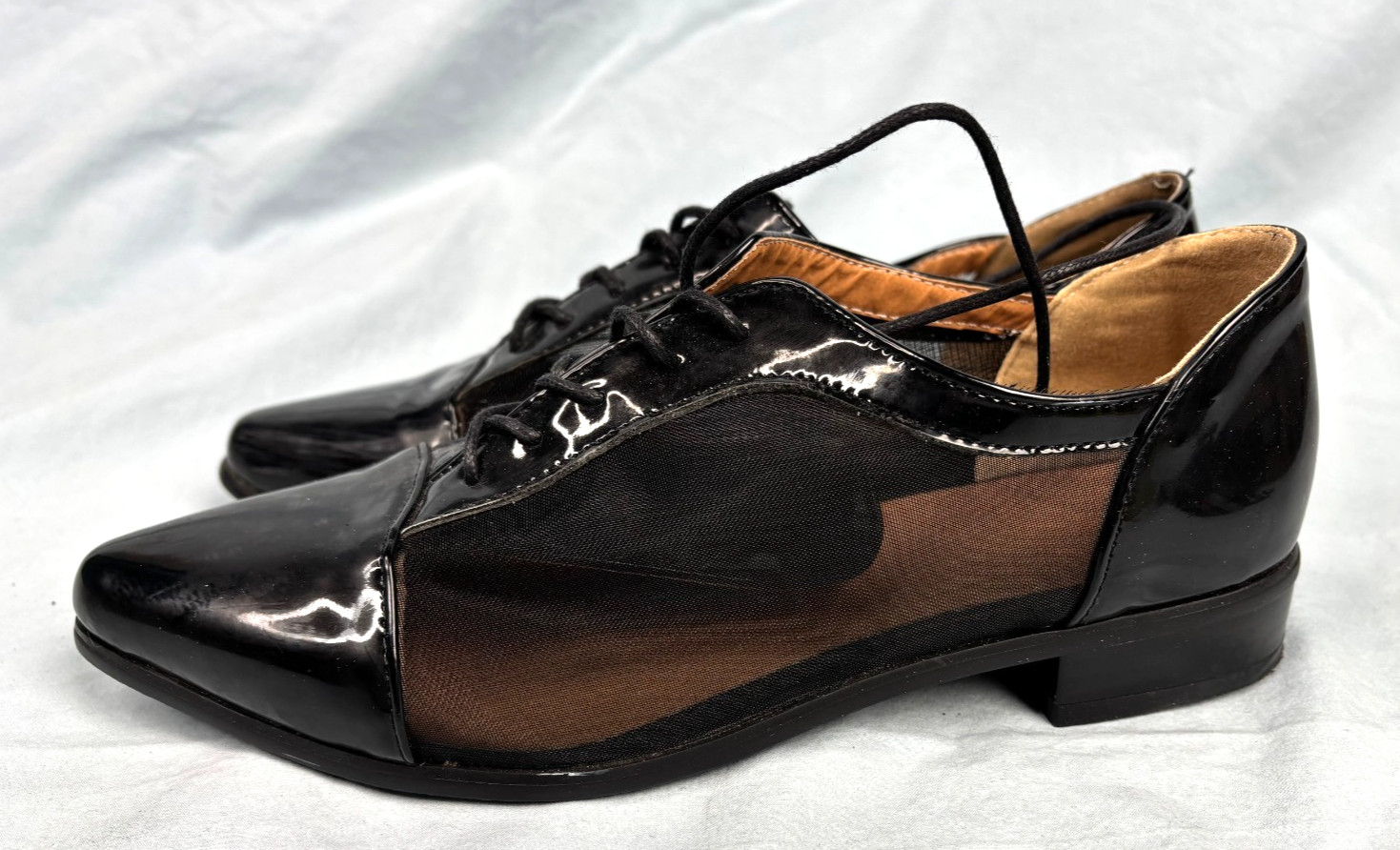 Black Sheer Oxford Heels Size Sheer See Thru Sides Lace-Up D372 Women’s 7.5