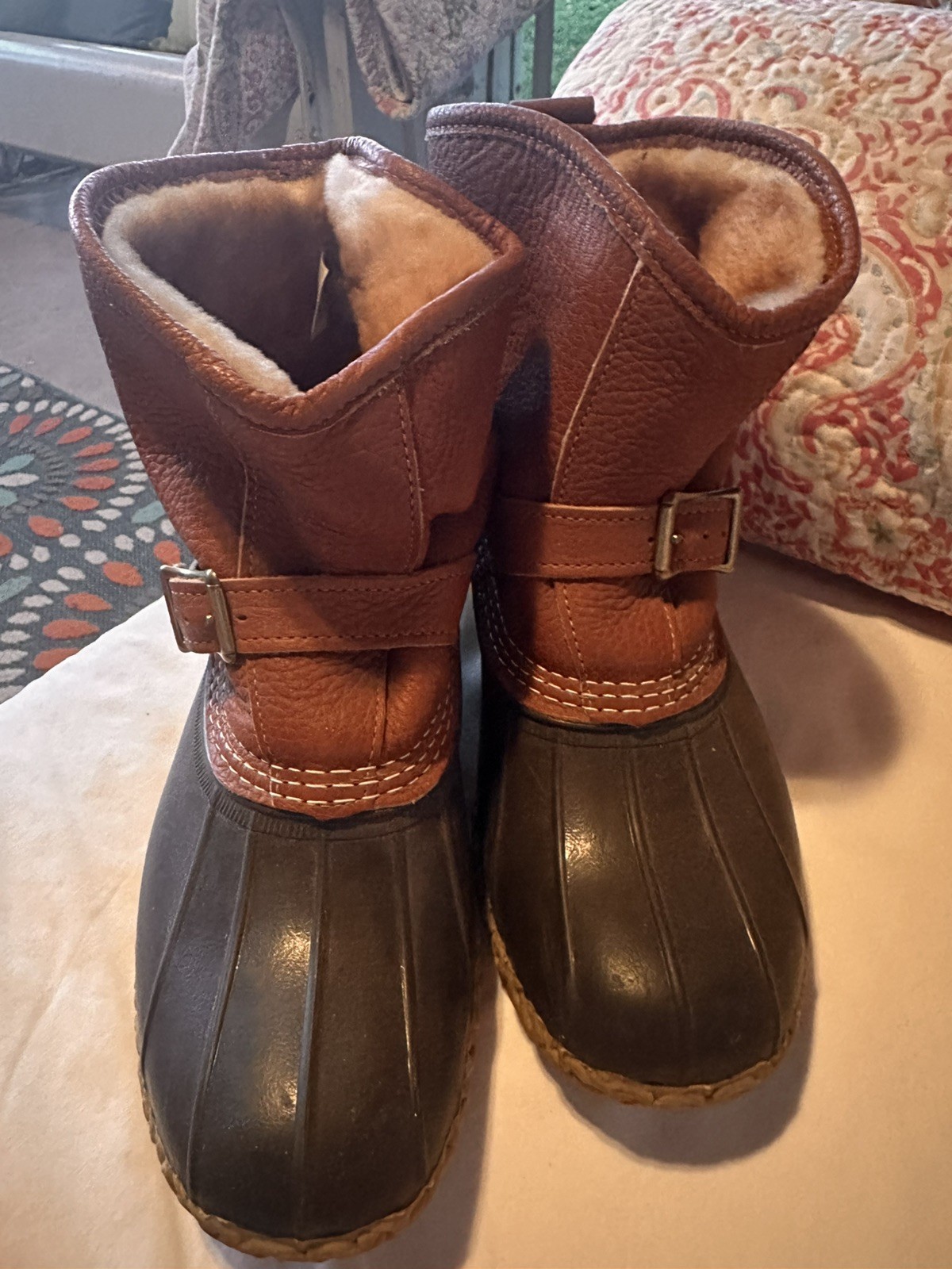 LL Bean Leather buckled Up fur lined. Duck Boots Made In USA Womens 10 W Waterpf