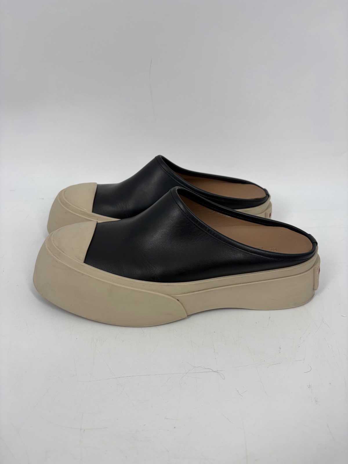 MARNI Black Leather Pablo Sabot Slip-On Platform Mules Chunky Size EU 38 US 8