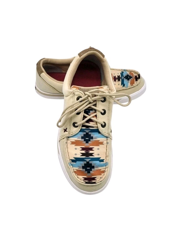 Twisted X Women’s 7 M Kicks Lace Up Aztec Cream Boat Shoes WCA0085 Southwestern