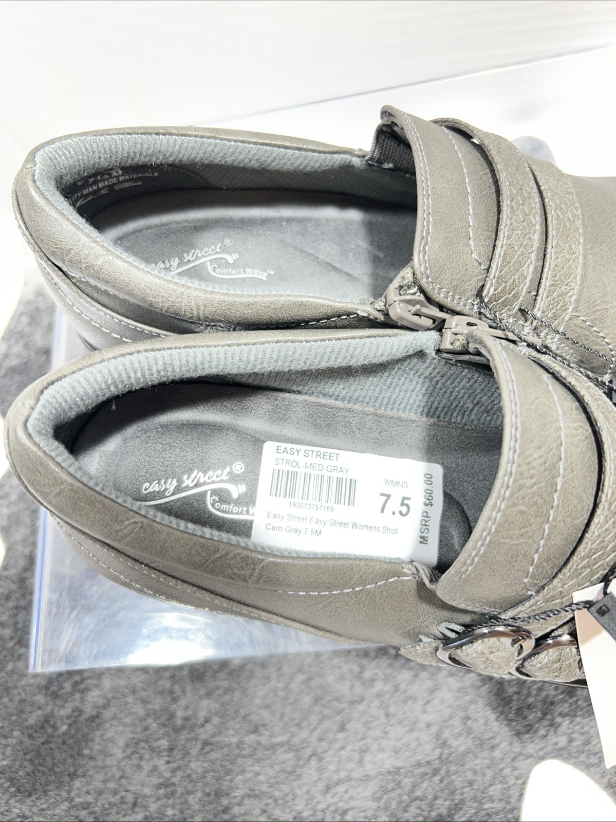 Easy Street Women’s Faux Leather Grey Stroll Comfort Shoes Size 7.5