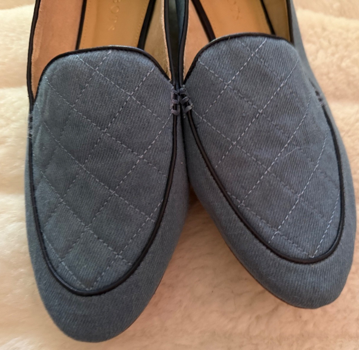 TALBOTS SIZE 9.5 Blue Denim Leather Lined Quilted Dark Trim Loafer Woman Sip On