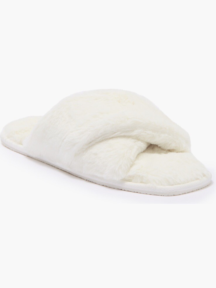 NWT Nordstrom Women’s BP Mae Cross Strap Slippers Ivory Faux Fur Size XL
