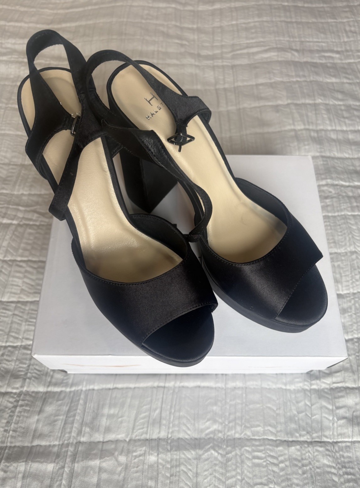 H Halston Black Satin Sandals 8 New