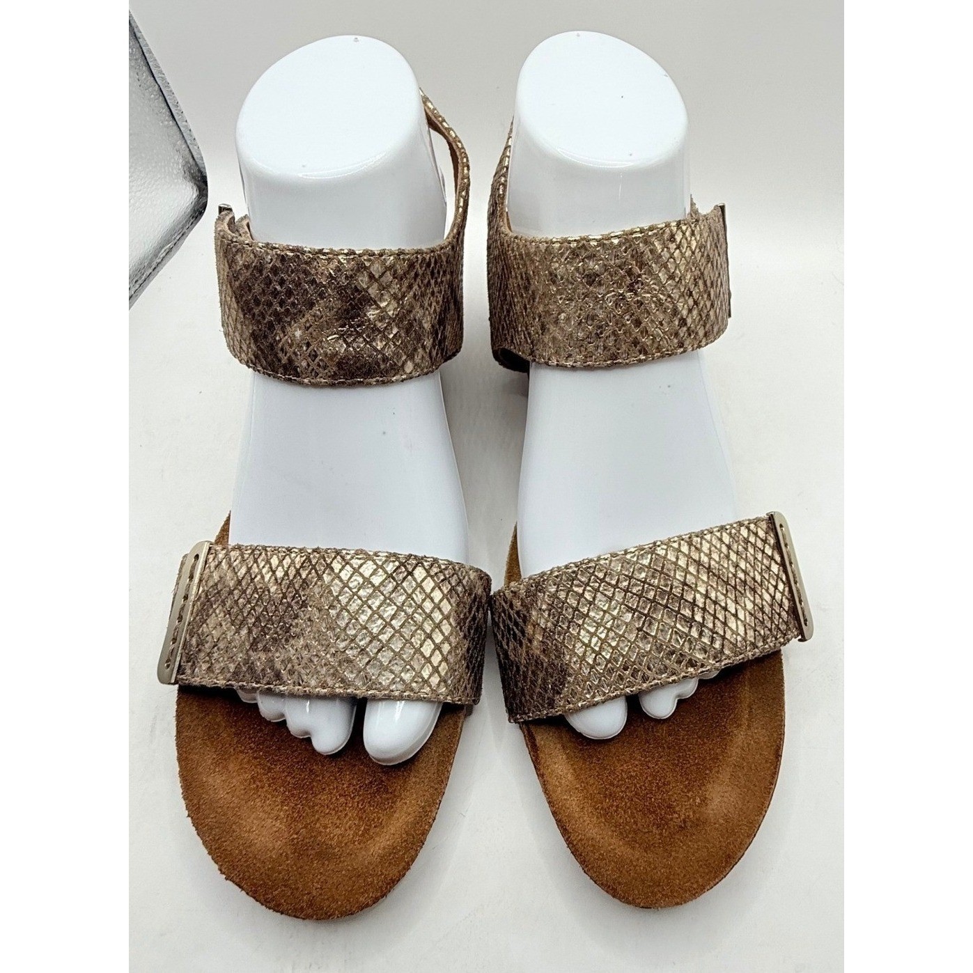 Söfft Verdi Wedge Sandals Womens 8.5 Gold Metallic Snake Print Leather Cork