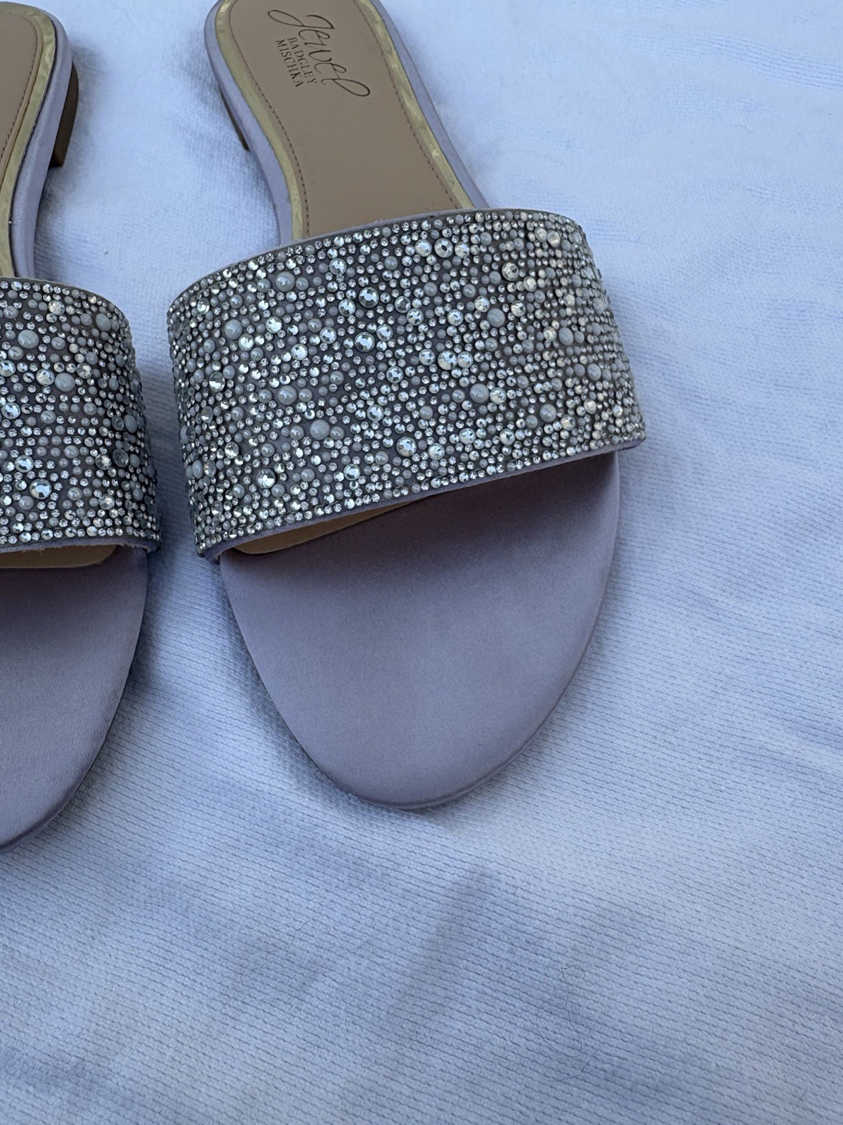 Jewel Badgley Mischka Rhinestone Slide Sandals Silver/Gray Women’s US 8