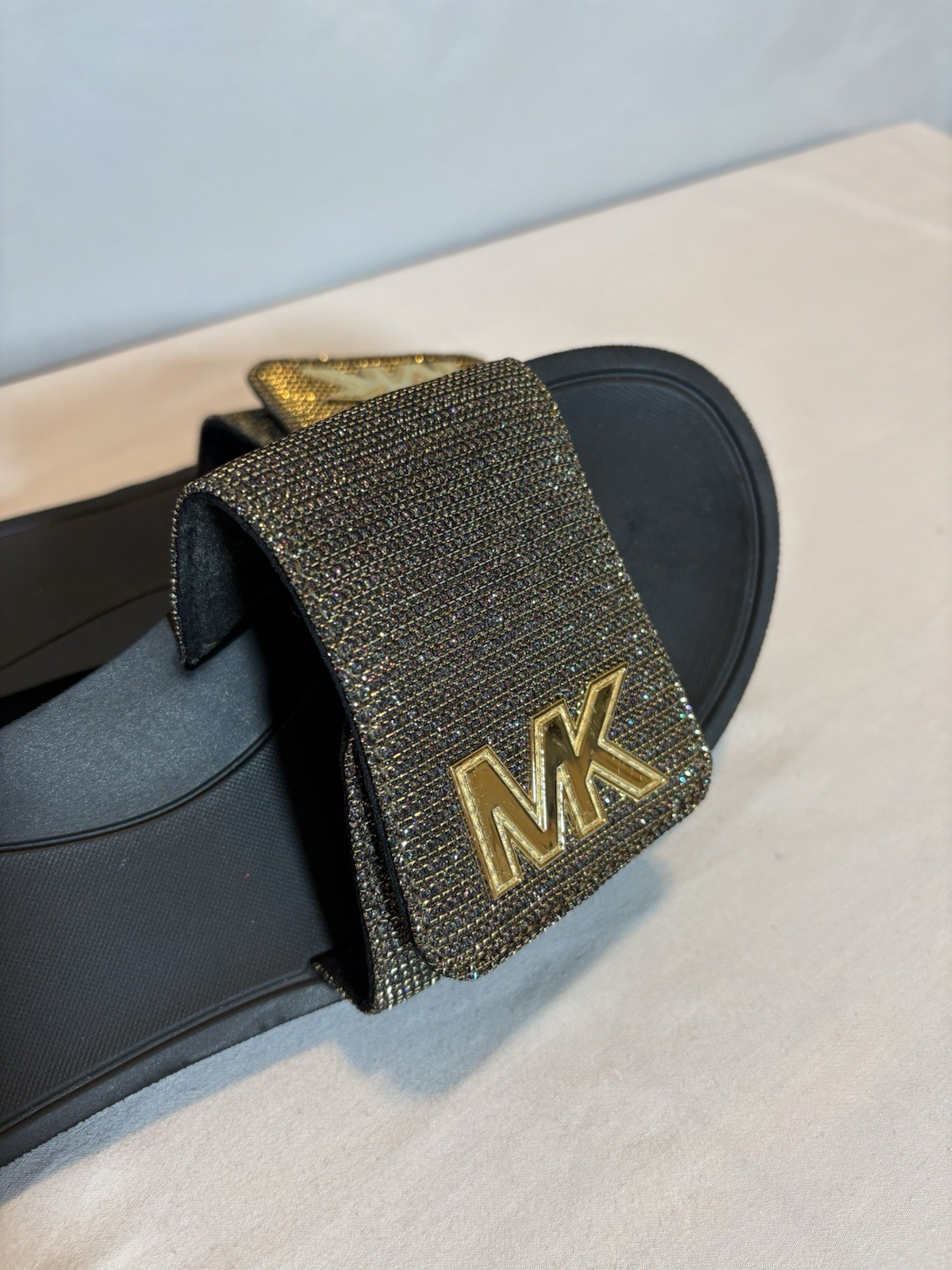 Michael Kors Sparkly Slides MK logo Size Womens 10 Shoe