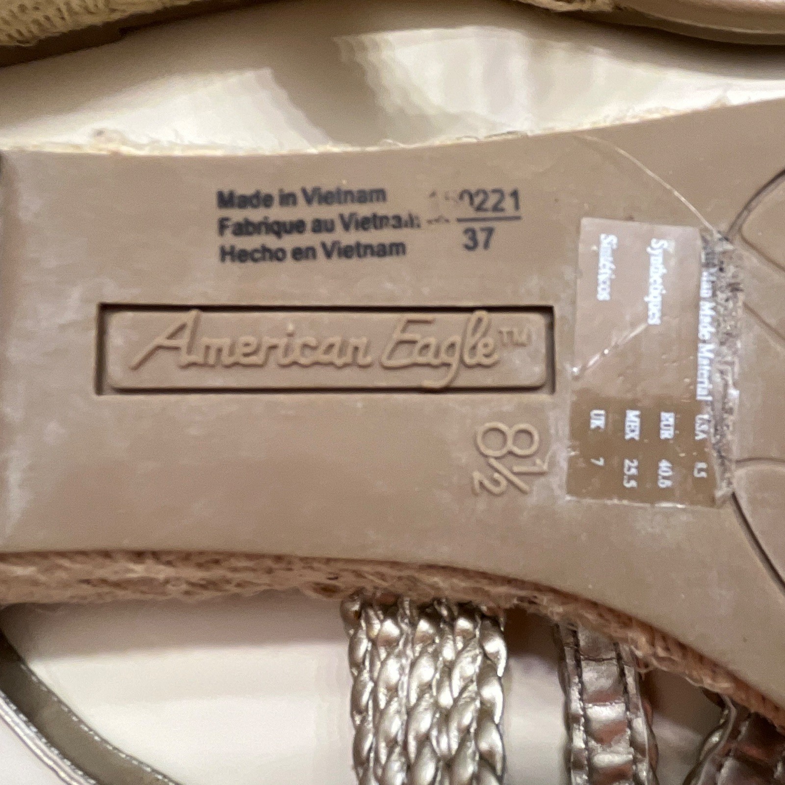 American Eagle Women’s Braided Thong Wedge Sandals Ankle Strap Beige/Silver 8.5