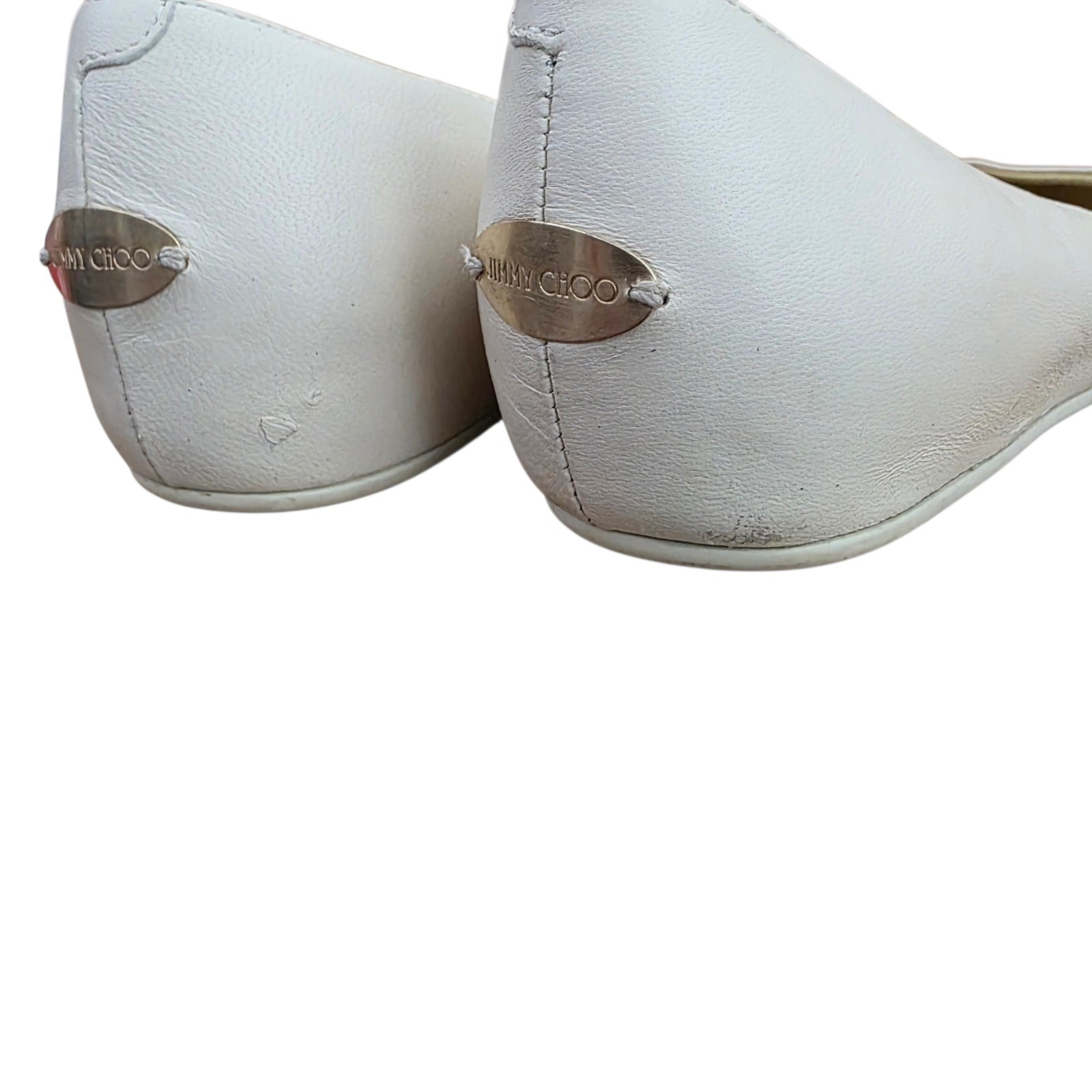 Jimmy Choo Waine White Leather Flats Gold Chain Mesh Toe Cap 38 8 JN