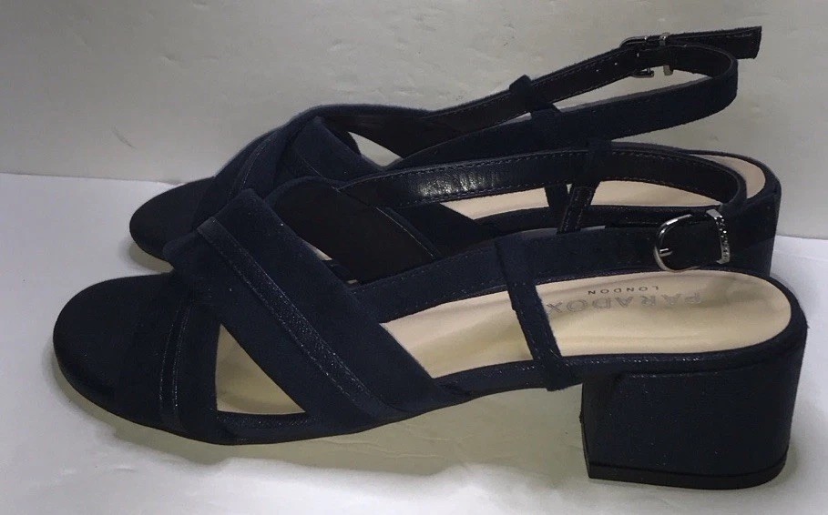 PARADOX LONDON Navy Suede Strappy Buckle Ankle Strap Block Sandals US 8