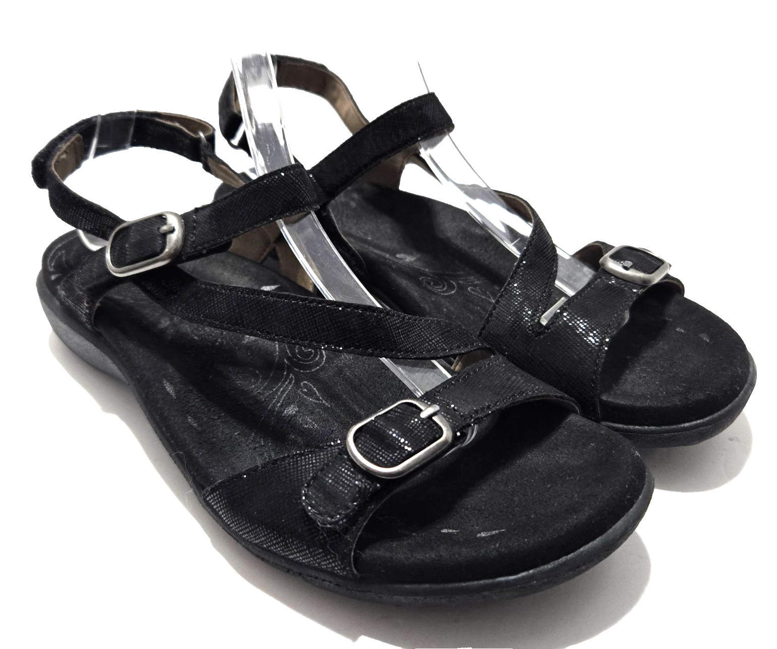 Taos Trophy 2 Sandals US 9 Black Shimmer Leather Strappy Classic Comfort Travel