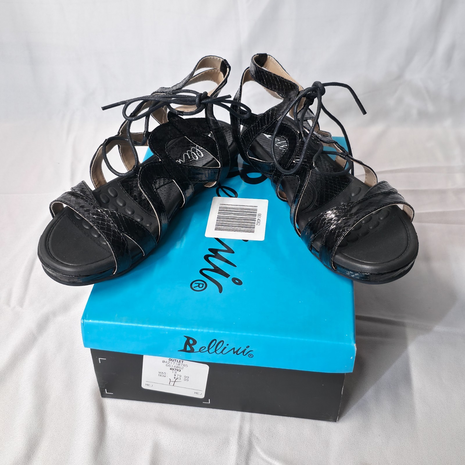 Bellini Women’s Black Snake Flat Sandals Size 6.5 M New In Box