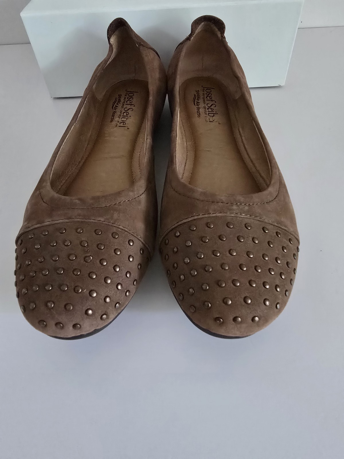 Josef Seibel Pippa Ballet Flats 7 38 Brown Suede Leather Studded Cap Toe Shoes