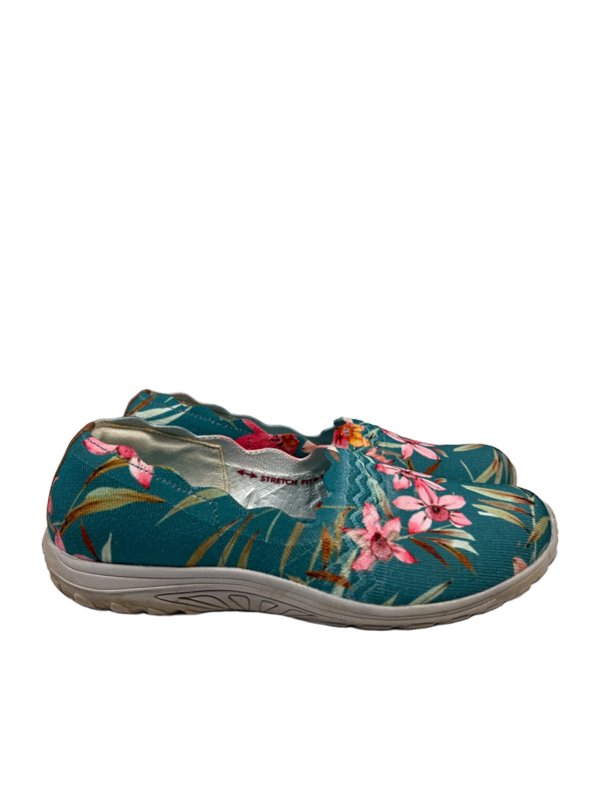 Skechers Women’s Blue/Pink Floral Scallop Trim Slip On Shoes – 9 Wide