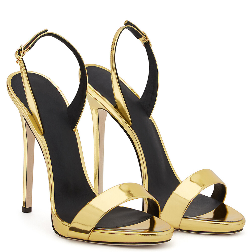 Concise Women Sandals Open Toe Thin High Heels Strap Sandals Gold Red Shoes Lady