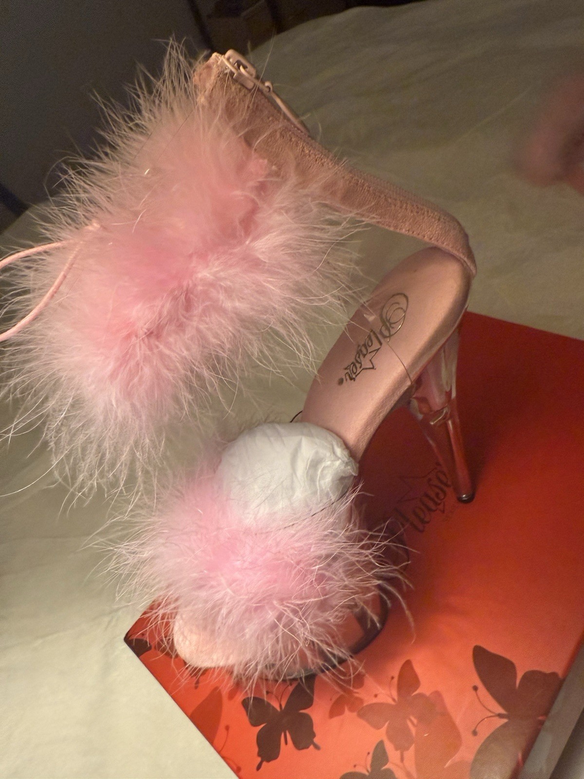 Pleaser 7″ Heel Pf Marabou Fur Ankle Cuff Glitter Sandal Adult Women Ado724F/C