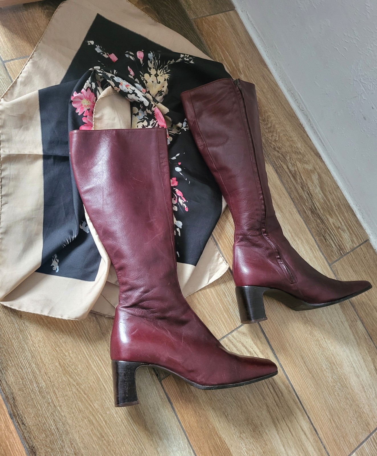 Ledies Boots Knee High Genuine Leather Shoes UK5.5 US7.5 EU38.5 Burgundy Italy