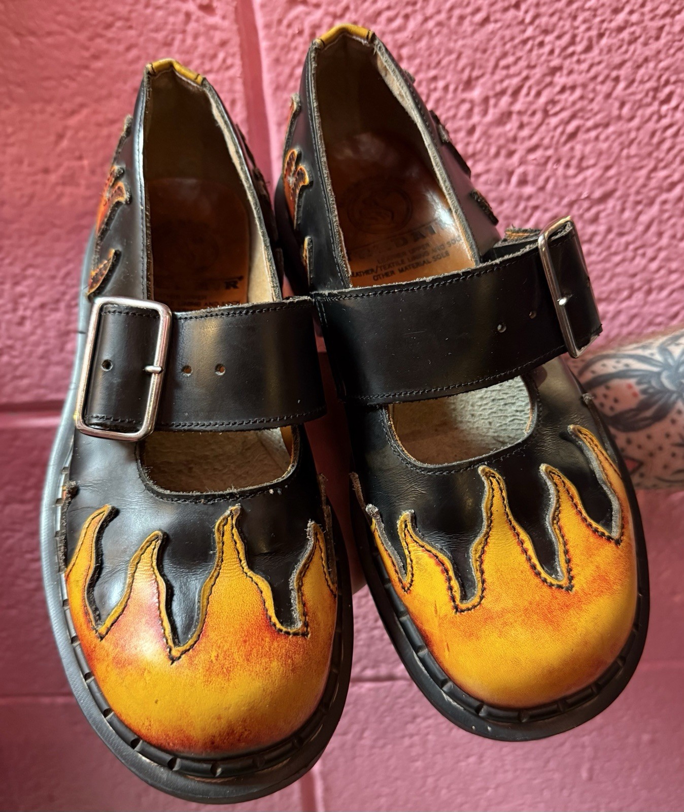 VINTAGE 90s TREDAIR FLAME MARY JANE Leather Shoes Grunge Punk Alt Doc Marten