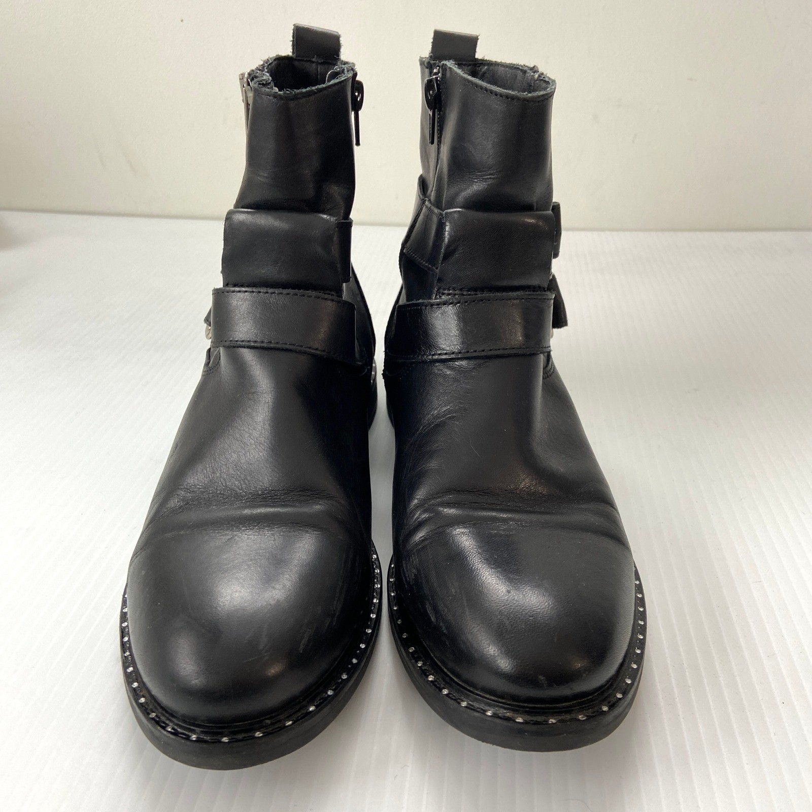 Avellini Black Leather Biker Ankle Boots Women EU 41 US 10 10.5 Made in Portugal