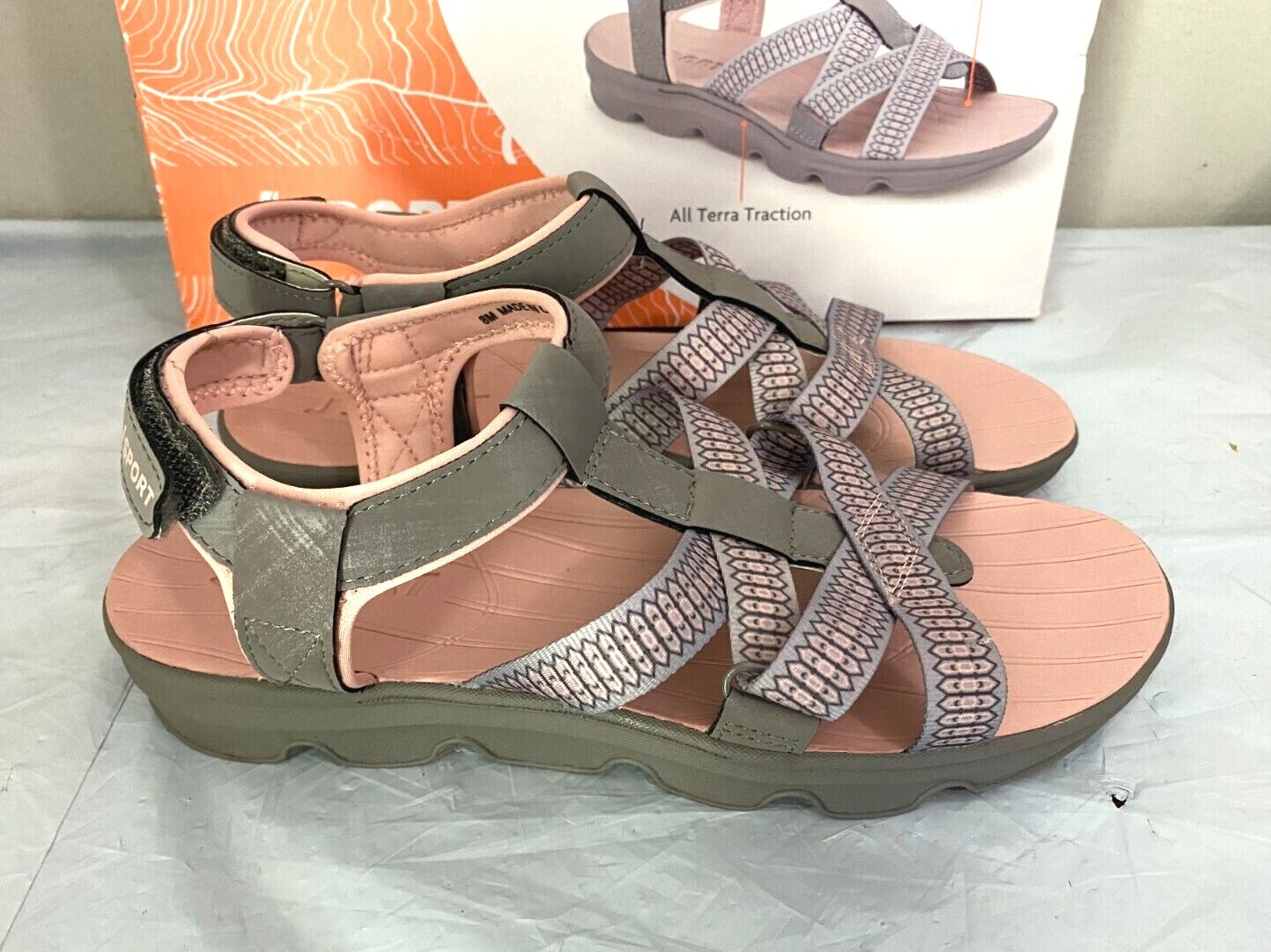 JSport Women’s KAIA Adjustable Strap Sports Sandal – SIZE 8, 9, 10 – Grey/Pink