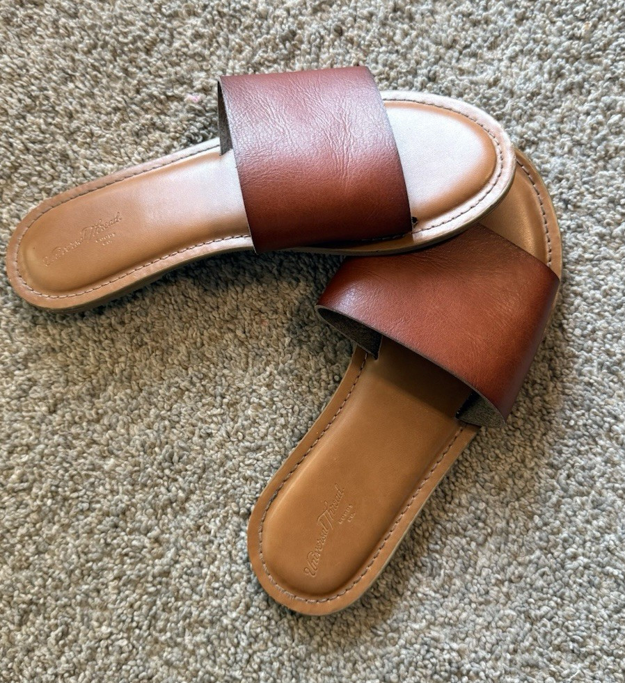 Madewell Women’s Brown Faux Leather Slide Sandals Solid Slip On Casual Size 6