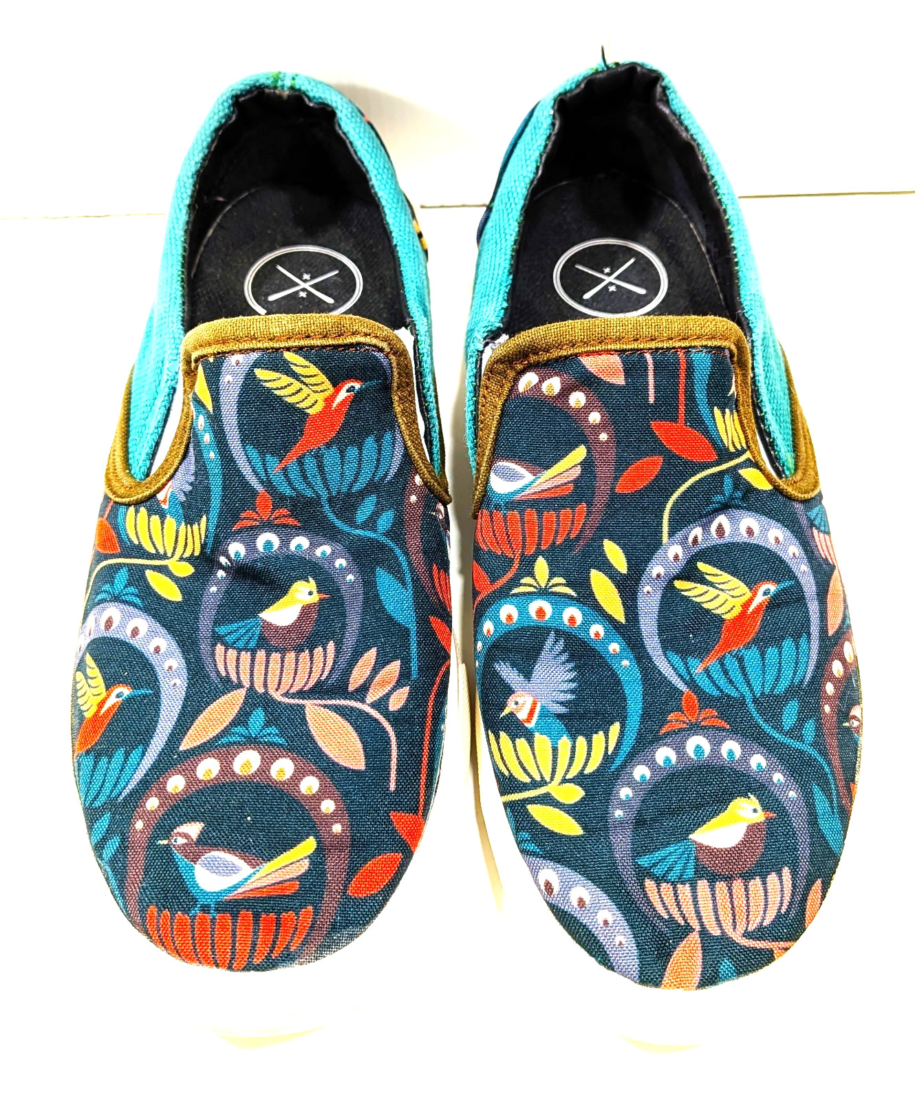 Inkkas Passerine Bird Pattern Slip On Canvas Colorful Boho Shoes/Sneakers Sz 7