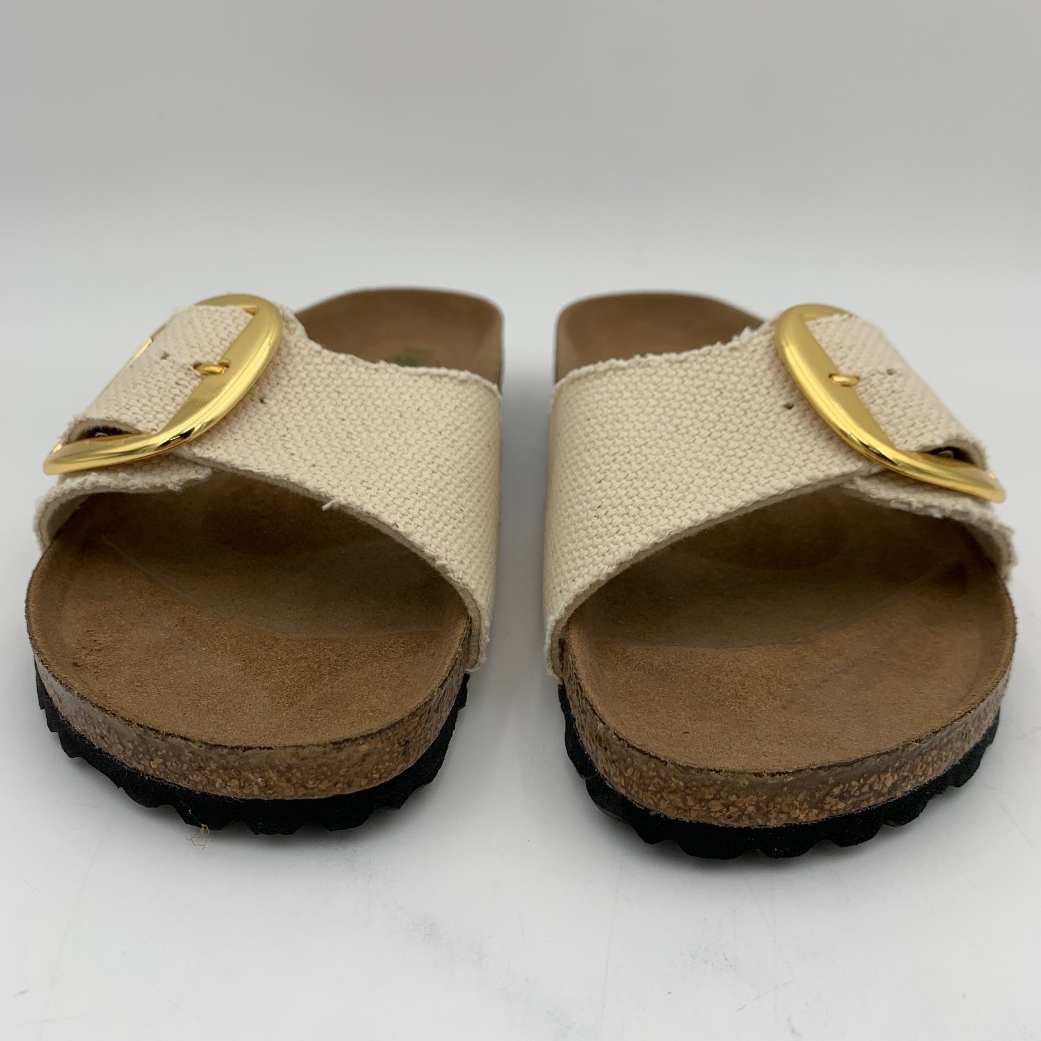 Birkenstock New w/ Box Madrid Big Buckle Rivet Logo Vegan Canvas Eggshell Tex N