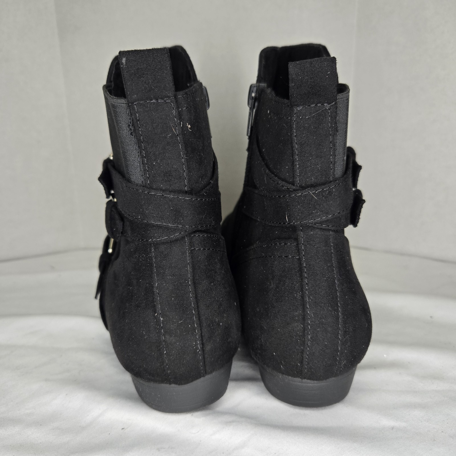 SO Alessia Zip Ankle Boots Black Womens 9 Buckle Stretch Goth Boho Punk Grunge