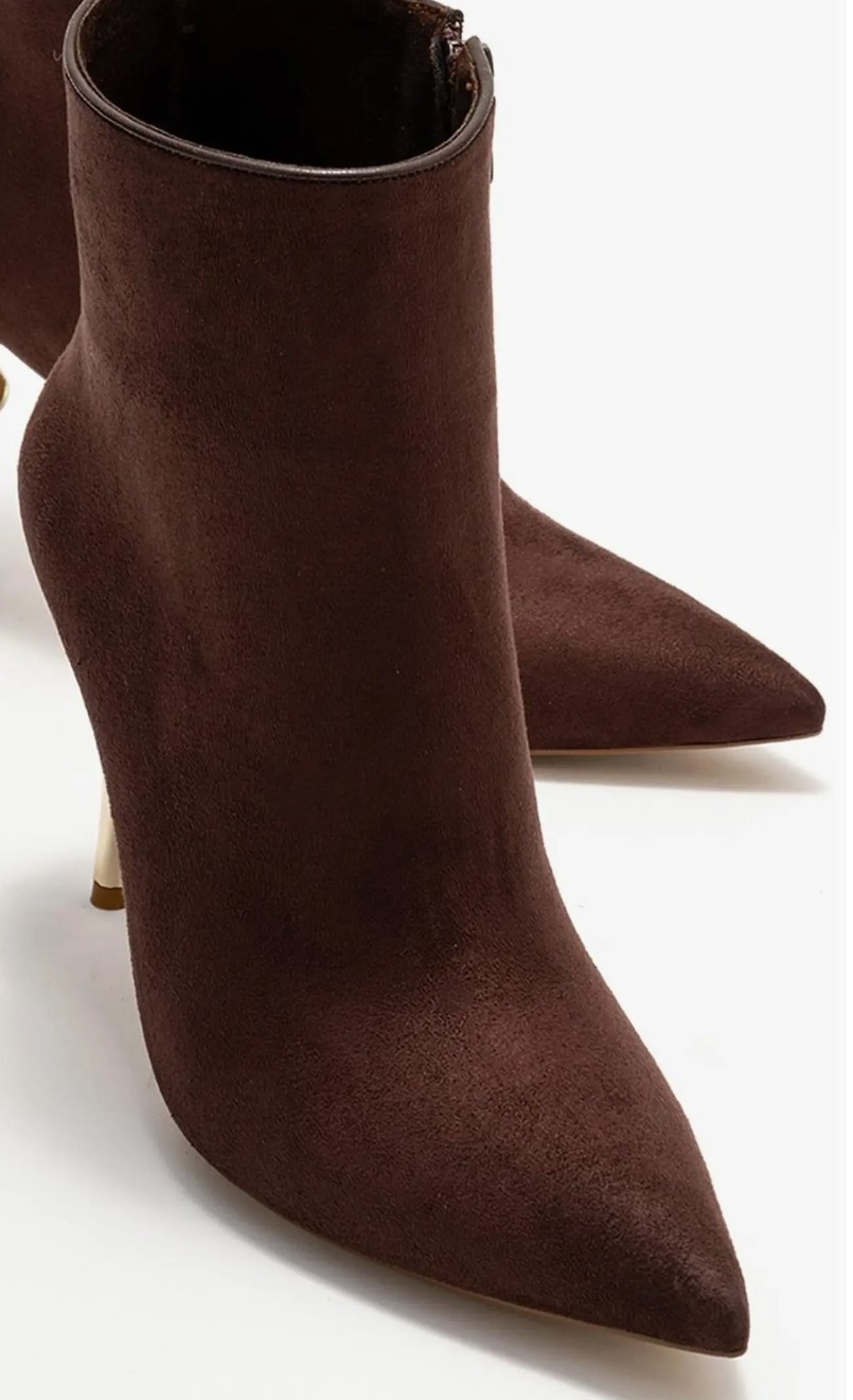 Nine West Brown Suede Gold Heel Pointed Toe Ankle Bootie Size 11