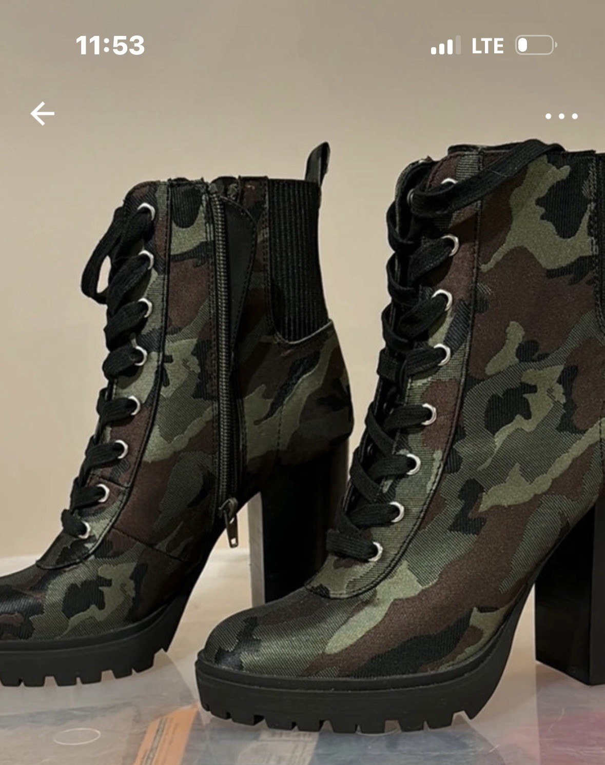 STEVE MADDEN Combat Boots Camouflage Heel Pull-Tab Goring Padded Latch