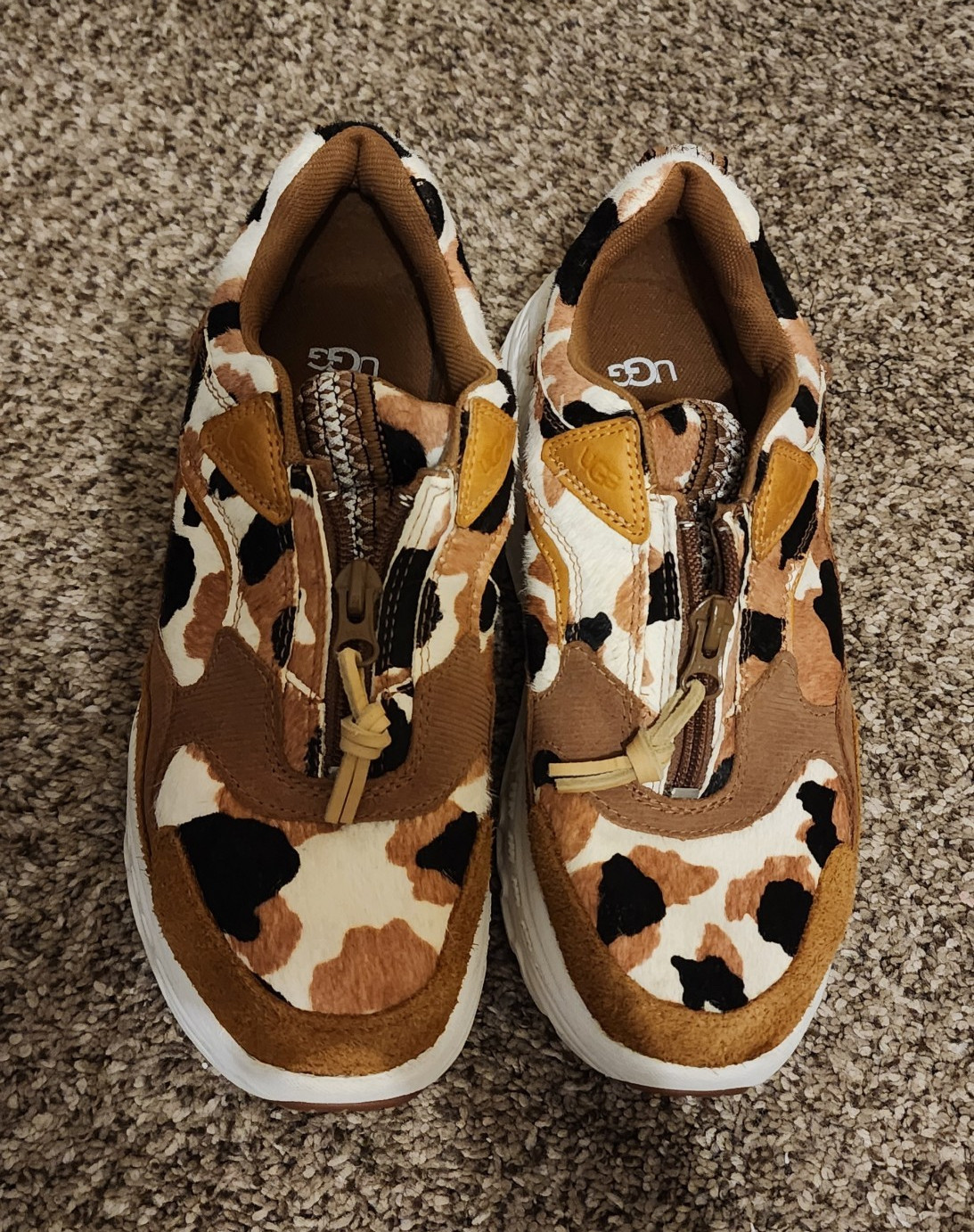 UGG Low Top Animal Print Zip Athletic Sneaker Brown White Black Unisex