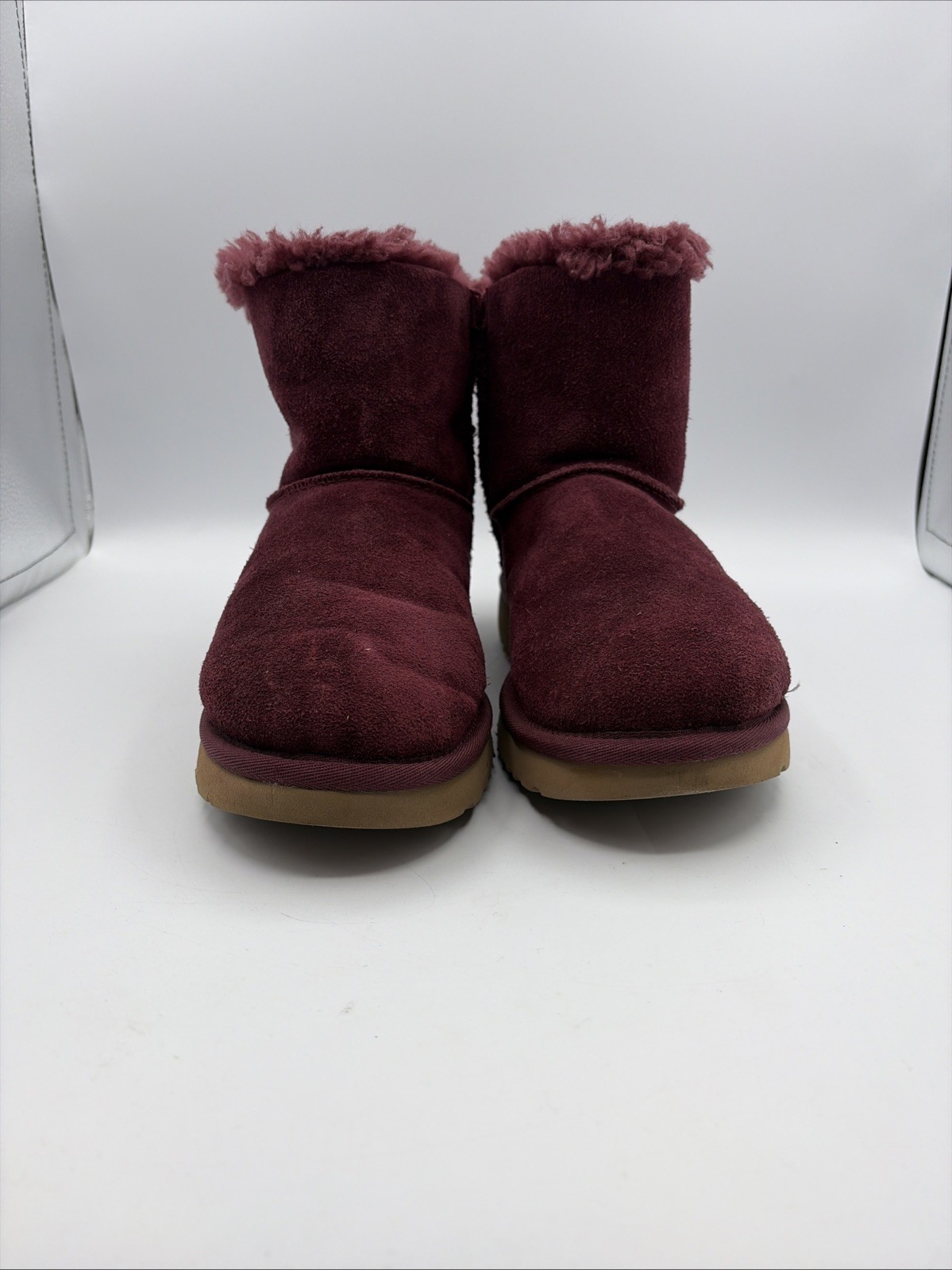 UGG Burgundy Velvet Bow Ankle Bootie Lined Comfort Women’s US 8 EU 39 UK 6