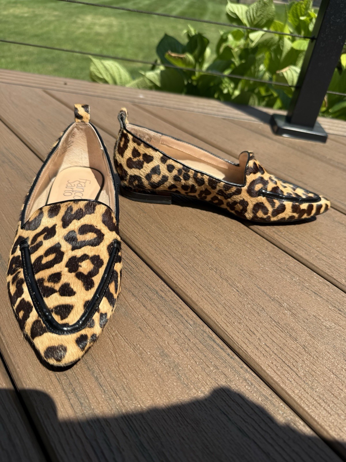 Franco Sarto Leopard Calf Hair Loafer Flats Slip On Pointed Toe 6.5M