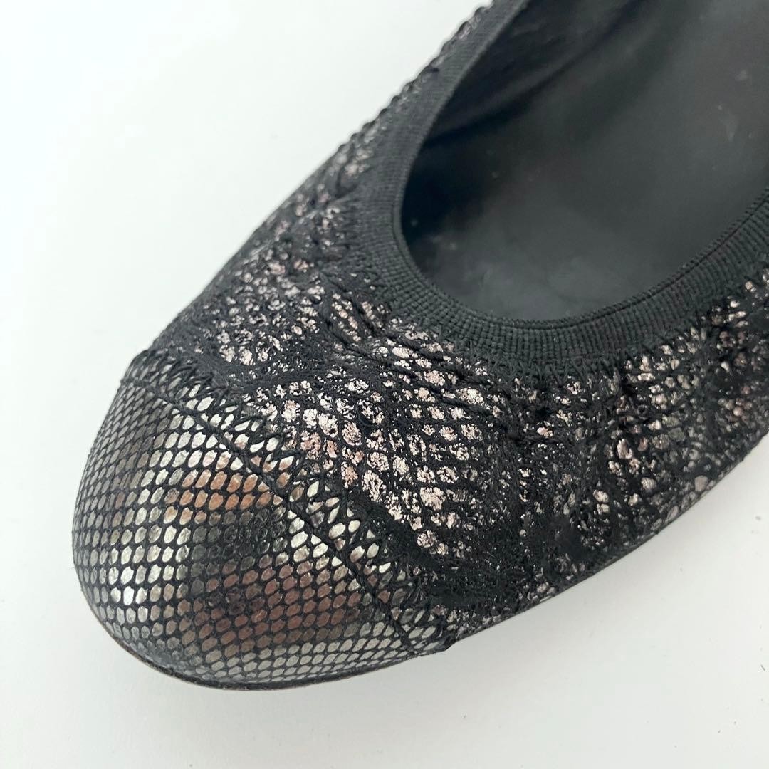CHANEL Shoes Pumps Heel EU 35.5 US 5.5 Lace Leather Black Silver Authentic