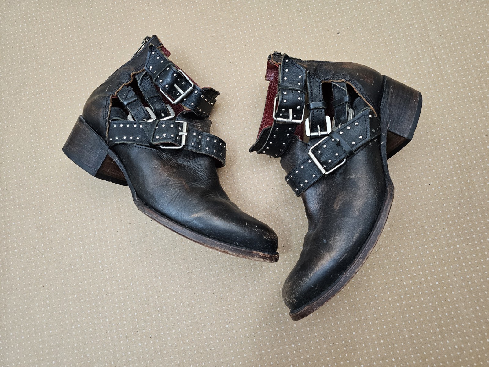 Freebird By Steven Belgium Studs Buckle Leather Ankle Black Booties Women, 8