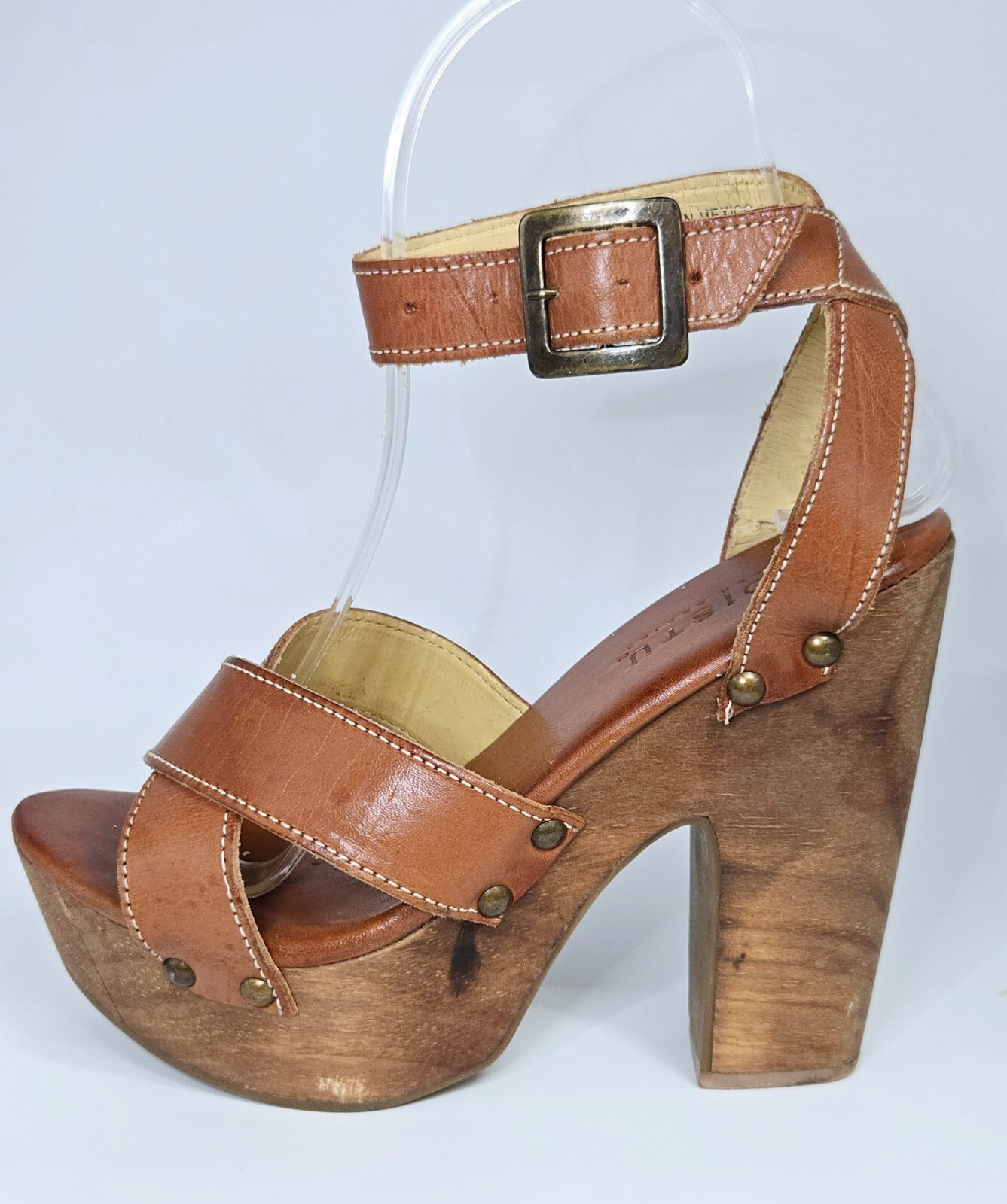 BED|STU Madeline Leather Wooden Platform Sandal – Cognac – Size 6.5 (RARE/EUC)